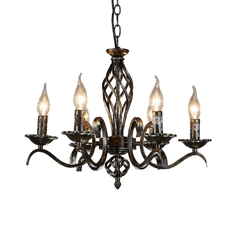 Candle Hanging Lamp Traditional Metal 6 Bulbs Black Chandelier Pendant Light for Kitchen Island