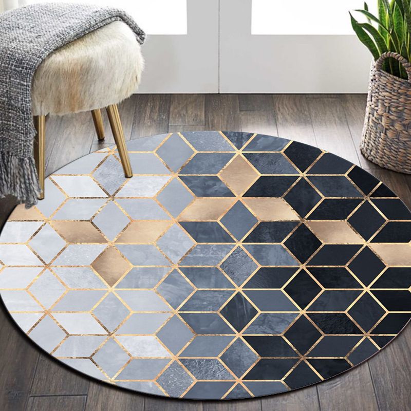 Modern Style Geometric Pattern Rug Circular Shape Stain Resistant Rug for Home Decor