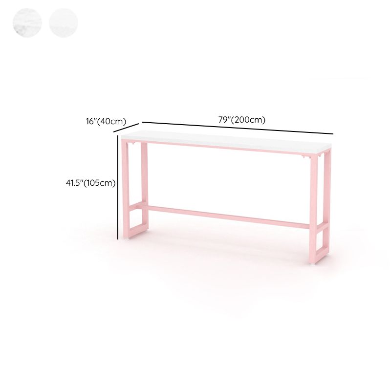 Glam Rectangle Bar Stool Table White Top Pub Table with Pink Base