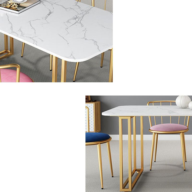 Rectangle Double Pedestal Dining Table Glam Faux Marble Table for Dining Room