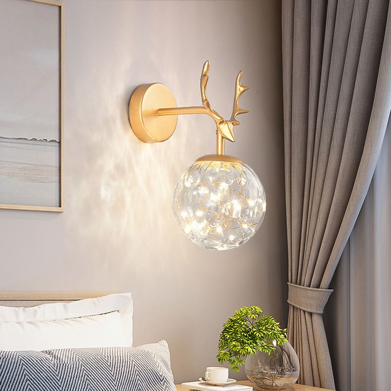 Globe Shape Wall Lamp Modern Style Glass 1 Light Wall Sconce in Black/ Gold