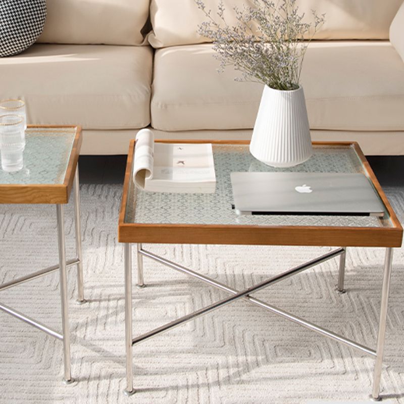 Modern Cross Legs End Slide Table Clear Tray Top Corner Table