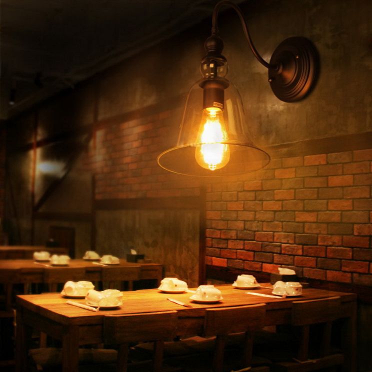 Industrielle Wandleuchte ein leichtes Licht moderner klarer Glasschatten Wandleuchte in Schwarz