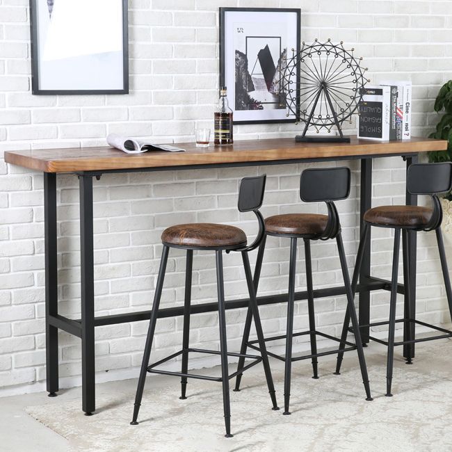 Indoor Rectangle Counter Height Table Trestle Solid Wood Natural Counter Table