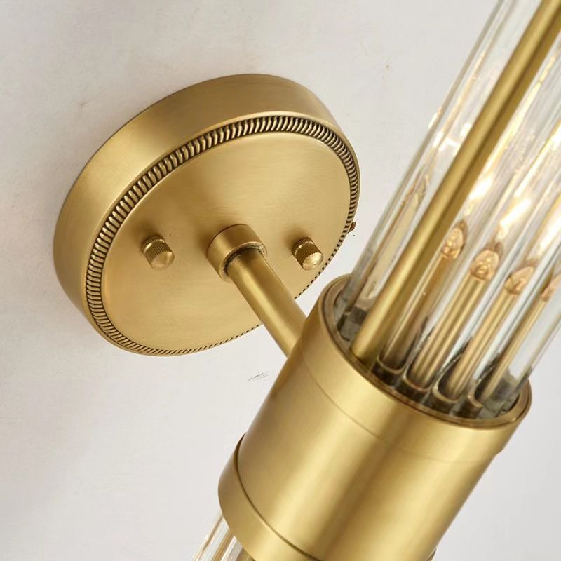 1 / 2 - Light Cylinder Wall Sconce in Gold and Clear Solid Brass and Glass Wall Light