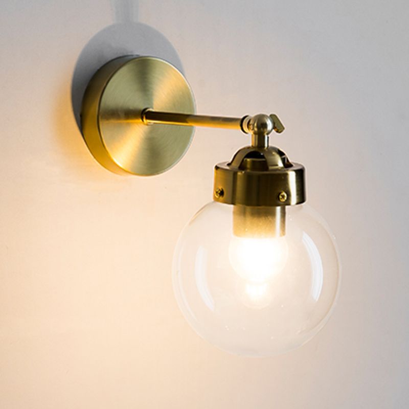 Industrial Style Ball Wall Sconce Glass 1 Light Sconces in Gold for Bedroom