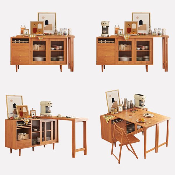 Modern Folding Wood Dining Table with Storage Rectangle Wooden Top