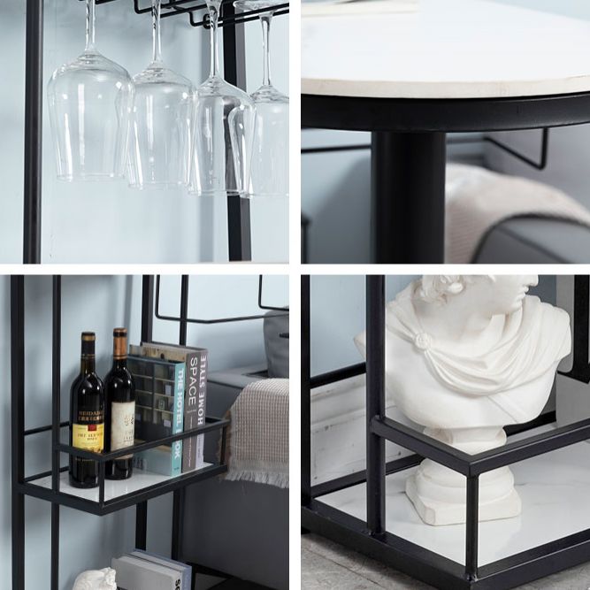 White Stone Indoor Glam Bar Dining Table Iron Double Pedestal Bistro Table with Wine Rack