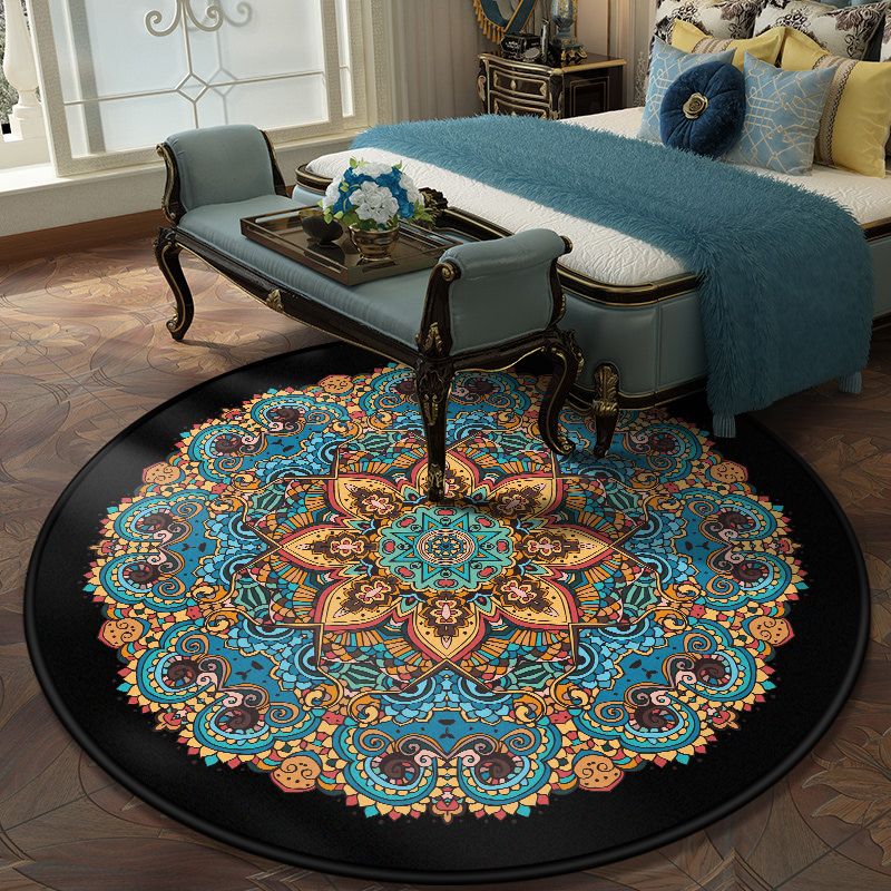 Multi Color Bedroom Rug Moroccan Floral Area Rug Synthetics Stain Resistant Washable Non-Slip Rug