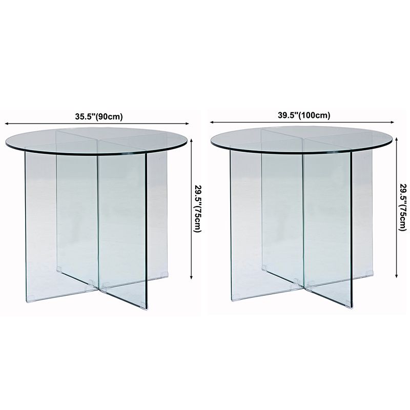 Contemporary Round Dining Room Table Tempered Glass Table with Pedestal Base