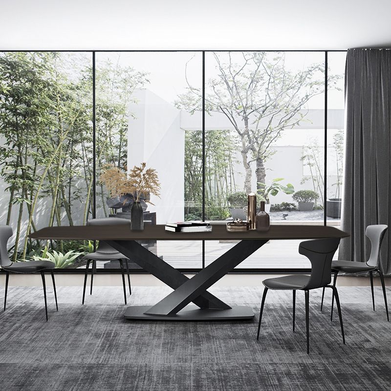 Mesa de comedor industrial de metal Mesa superior de madera maciza con base de pedestal