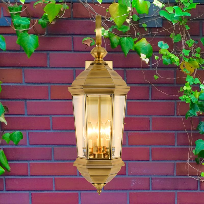 Lantern Outdoor Wall Sconce Light Traditional Metal 1 Bulb Gold Wall Lighting Fixture