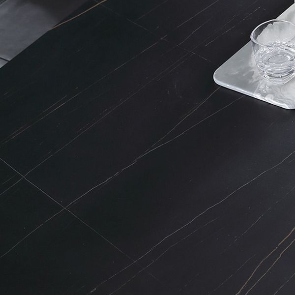 Stone Top Dining Table Modern Rectangle Table with Metal Base in Black