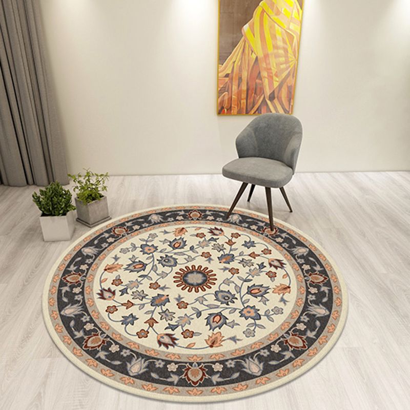 Runde mehrfarbige traditionelle Indoor-Teppiche Polyester Blumenteppich nicht rutschfestem Indoor-Teppich für Wohnzimmer