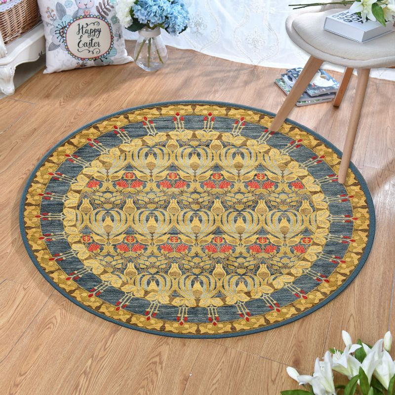 Ethnic Multi Colored Print Rug Polyester Persian Rug Stain Resistant Machine Washable Anti-Slip Backing Rug for Sitting Room