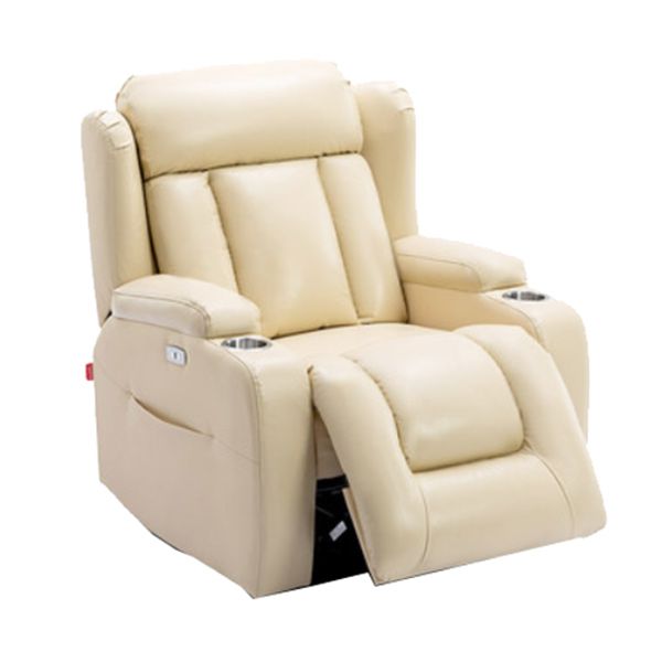 33.9" Wide Genuine Leather Manual/Power Standard Recliner White Message