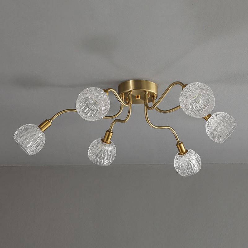 Lámpara de semi rascijada de metal dorado iluminación de techo de flores múltiples modernas con sombra de vidrio