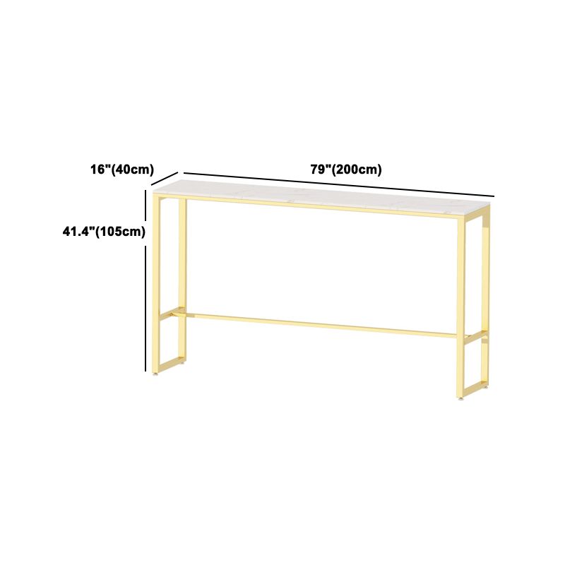 1/4 Pieces Glam Iron Bar Table Set Rectangle White Faux Marble Bistro Set with Footrest