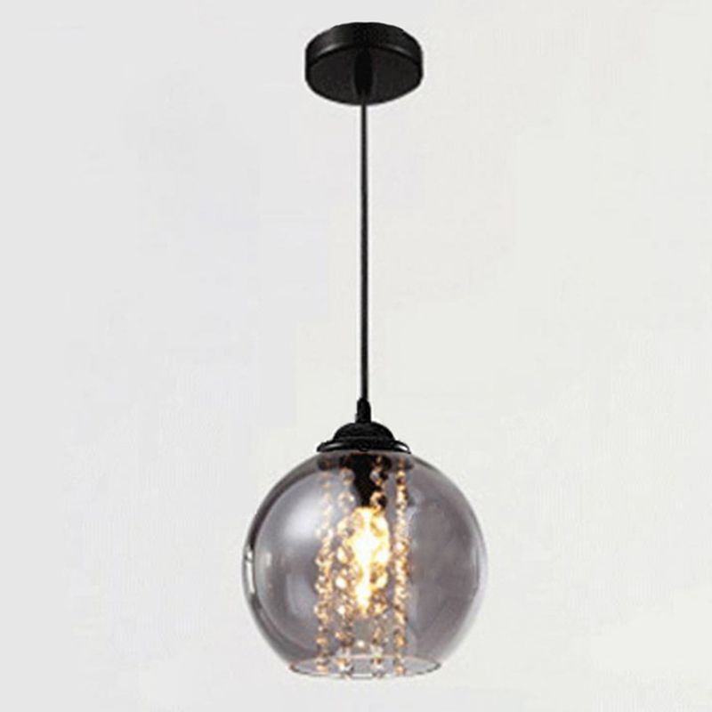 Dîner sphérique Lampe suspendue Verre fumée 1 lumière pendante moderne avec décor en cristal