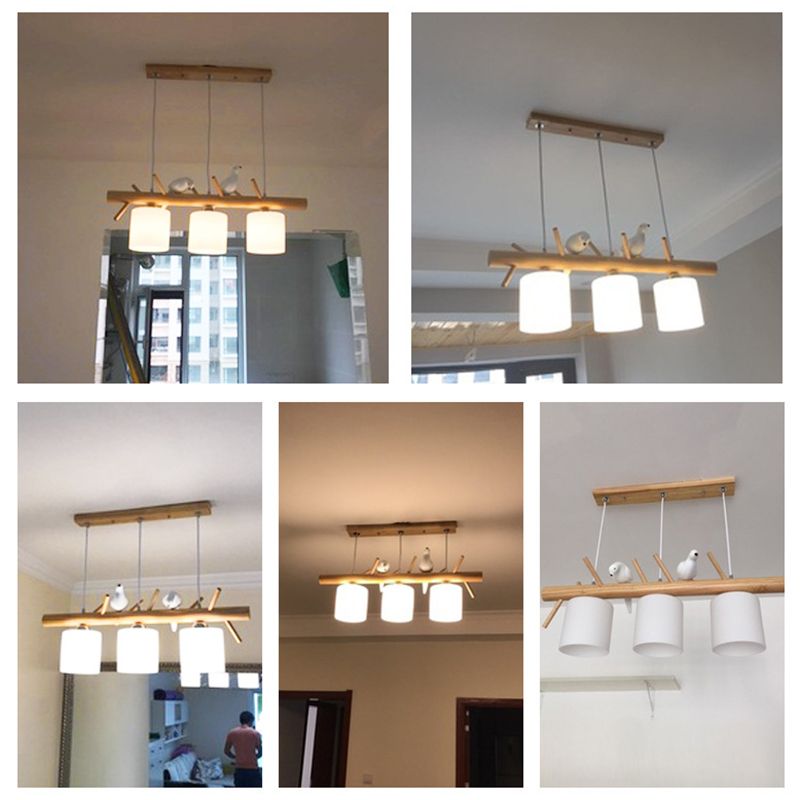 Solid Wood Branch Shaped Island Light with Birds Elements Modern Simplicity Style Lighting Fixture for Dining Room