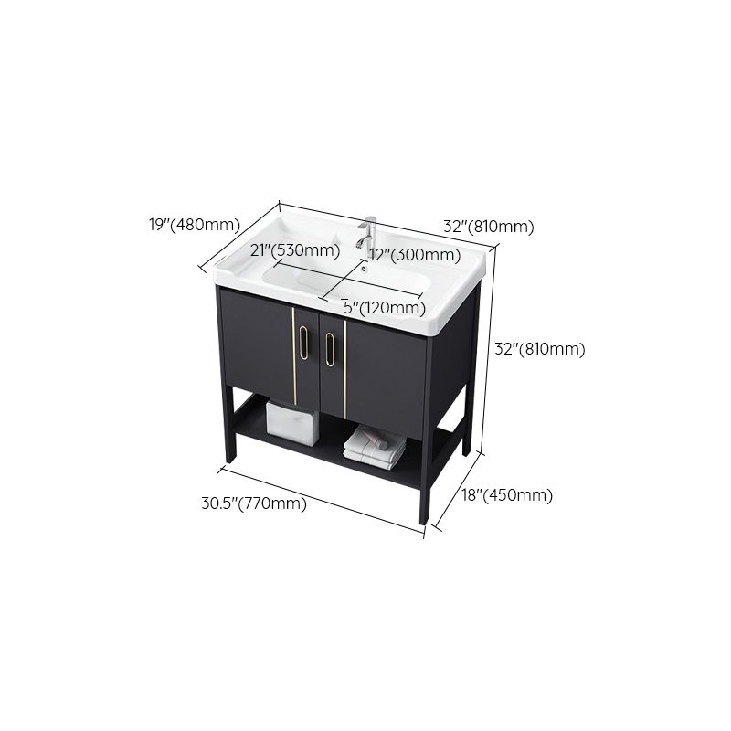 Single Sink Vanity Shelving Included Metal Frame 2 Doors Freestanding Modern Vanity