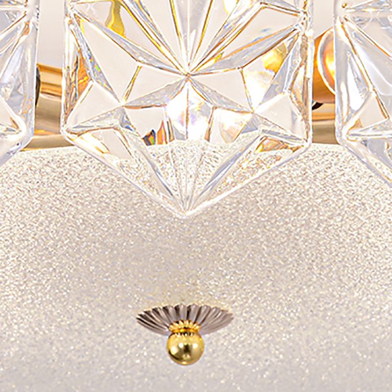 Trommel slaapkamer semi-flush lamp traditionele multi-head gouden plafondverlichting met glazen schaduw
