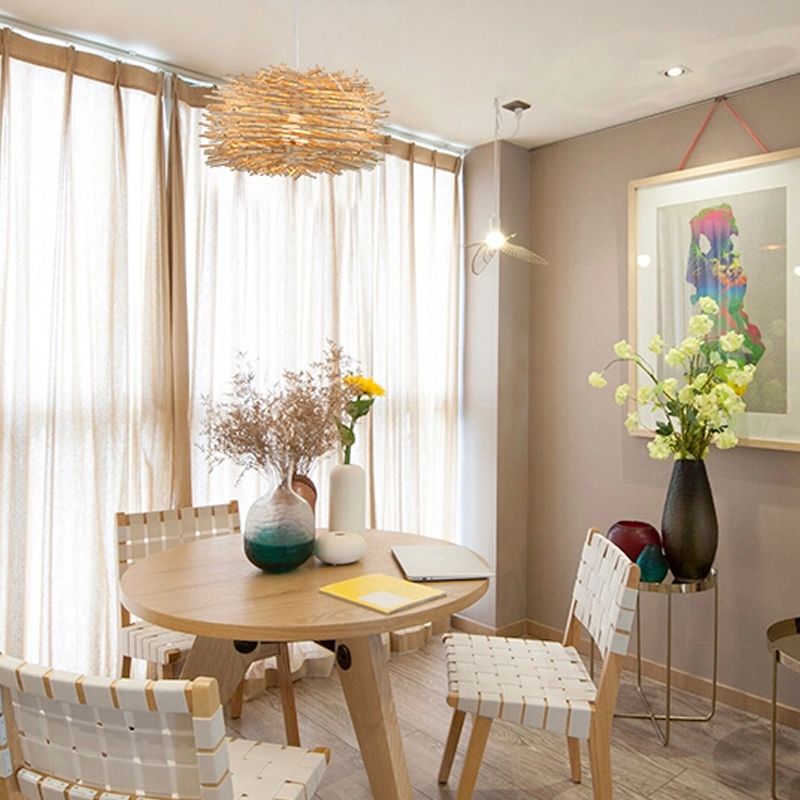 Nest Shaped Bamboo Pendant Light Fixture Asian 1 Head Suspension Light for Dining Room