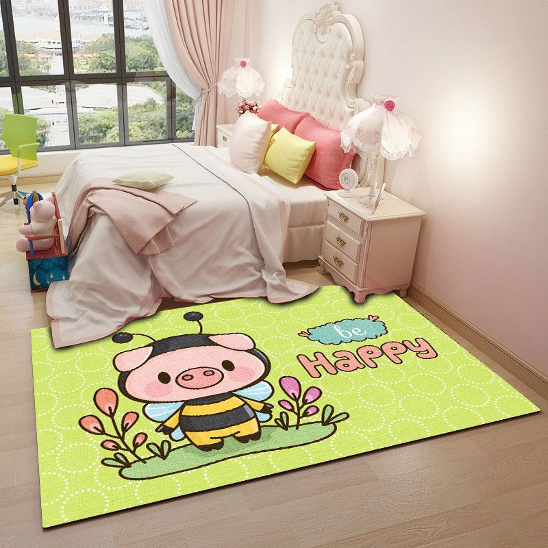 Cute Kids Room Rug Multi-Color Animal Pattern Rug Synthetics Anti-Slip Backing Easy Care Carpet