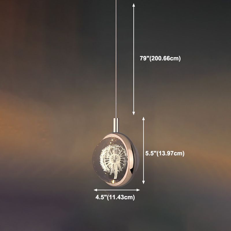 1-Light Modern Crystal Pendant Light Globe LED Hanging Pendant for Bedroom