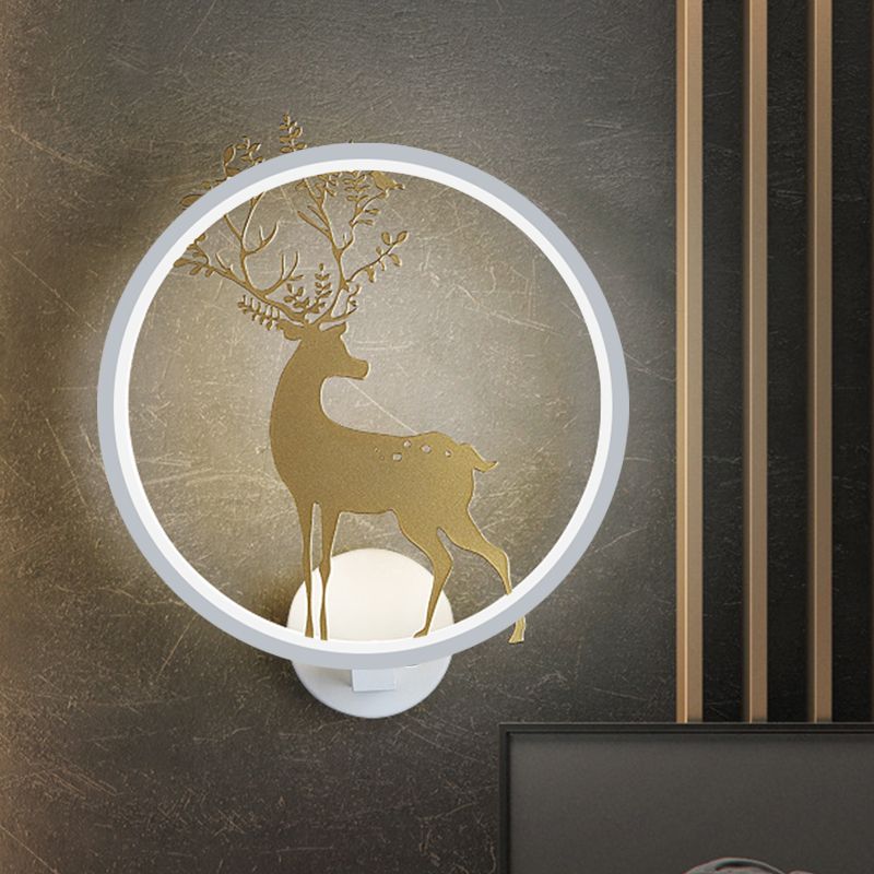Gold Deer Decorative Wall Lamp Nordic LED Aluminum Mural Light Fixture with Black/White Glowing Hook