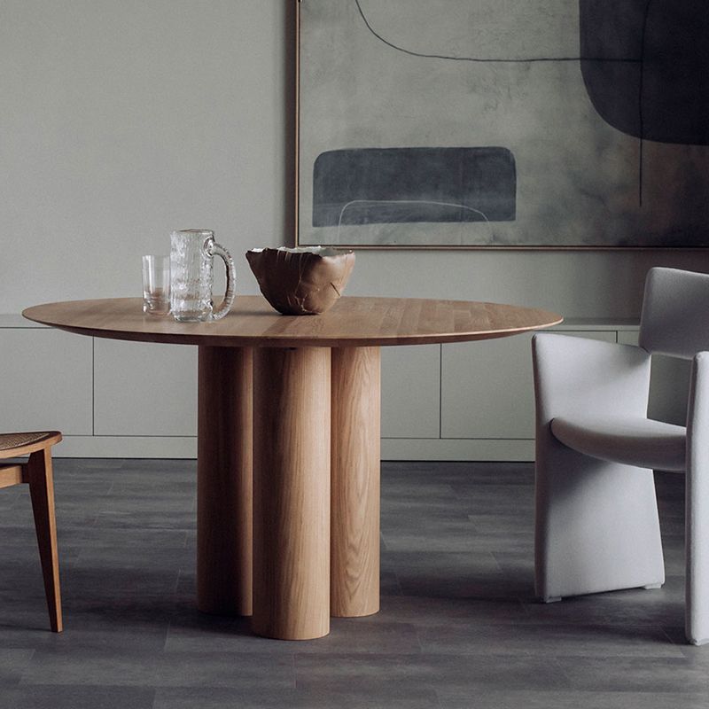 Round Simplicity Style Dining Table Fixed Table with Solid Wood