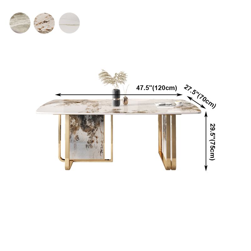 Mesa de comedor de lujo tradicional rectángulo de piedra sinterizada mesa doble pedestal