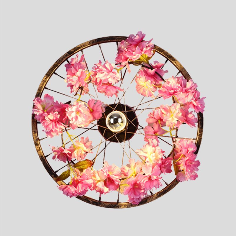 Antique Wheel Wall Mount Lighting LED Metal Cherry Blossom Wall Sconce Light in Brass, 12.5"/16.5"/20.5" Dia