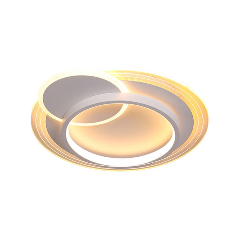 Lámpara empotrada LED blanca minimalista de montaje empotrado en techo redondo metálico con luz blanca/cálida, 16,5"/20,5" de ancho