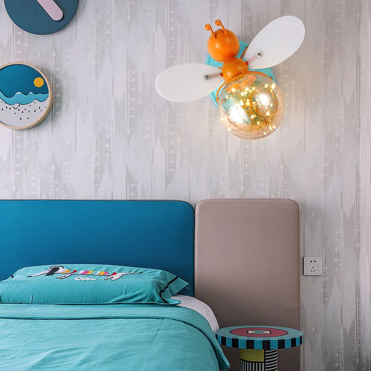Creative Cartoon Style Bee Shaped Wall Sconce Glass 1 Light Sconces for Bedroom