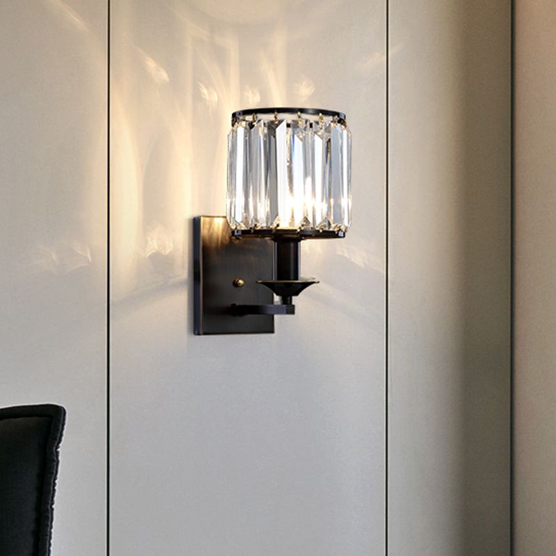 Ideas de iluminación de pared de cilindro modernas 1 Lámpara de montaje de pared de cristal prismático de cabeza en negro