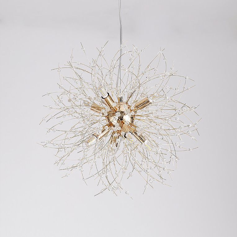 Gold/Silver Firework Chandelier Lighting Modernist 16"/19.5" Wide 8/9/12 Lights Clear Crystal Hanging Lamp