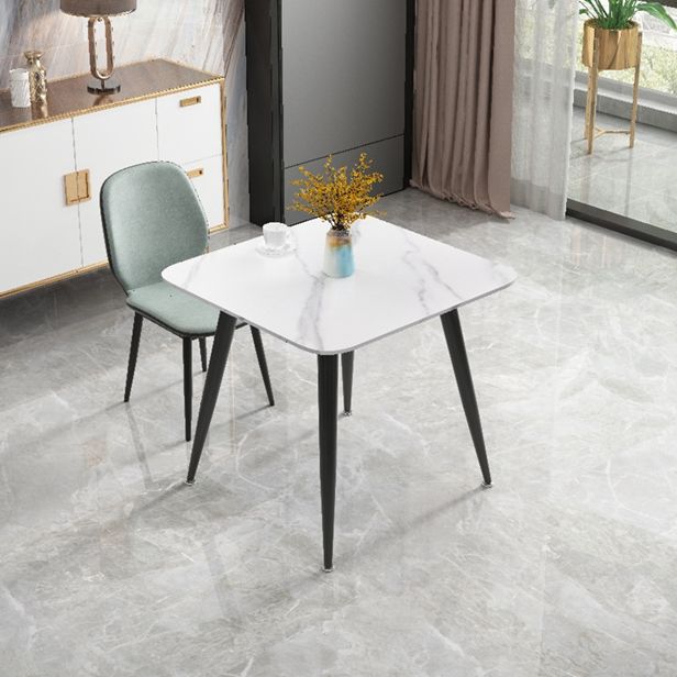 Square Sintered Stone White Dining Table Industrial 4 Legs Table for Dining Room