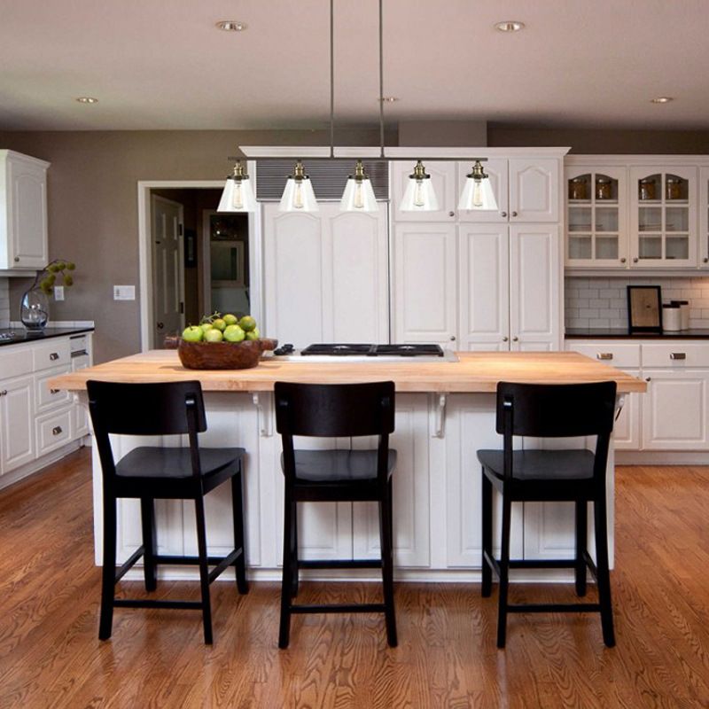 5 Heads Clear Glass Island Lighting Industrial Black Cone Shade Dining Room Hanging Chandelier