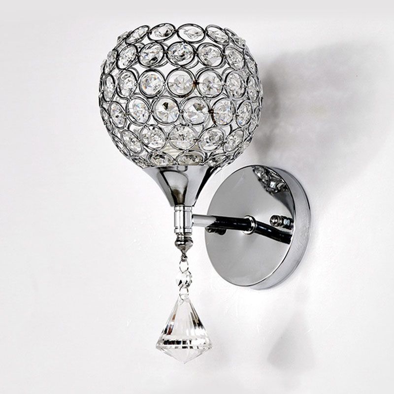 Fun a parete da comodino Funzione singola lampadina Postmoderna a parete a LED con cristallo in argento
