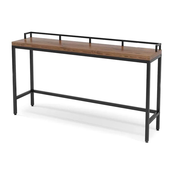 Contemporary Bar Table in Metal and Wood RectangleBar Table with Trestle Base