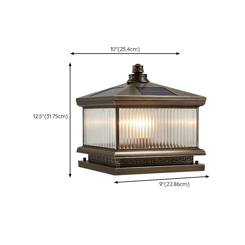 Rectangle Shape Metal Outdoor Light Modern Style 1 Light Solar Pillar Lights in Bronze