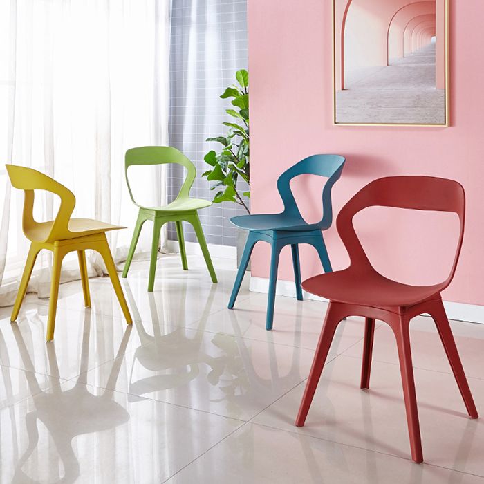 Contemporary Style Open Back Plastic 4 Legs Dining Side Chair for Home Use