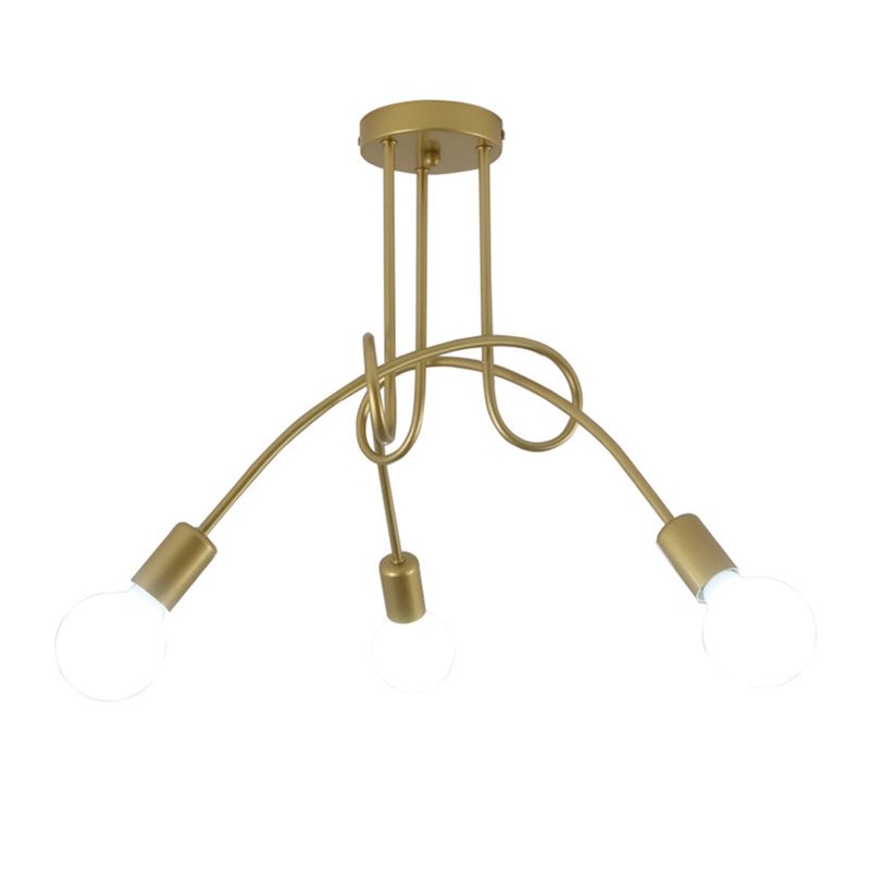 Black Winding Bend Tube Ceiling Lighting Fixture Retro Industrial Style Open Bulb Metal Flush-mount Light