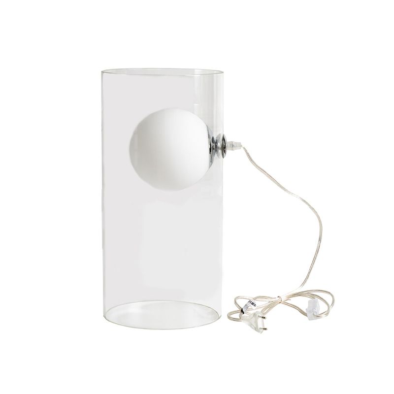 Cylindrical Living Room Table Light Clear Glass 1-Light Minimalism Nightstand Lamp with Plug In Cord