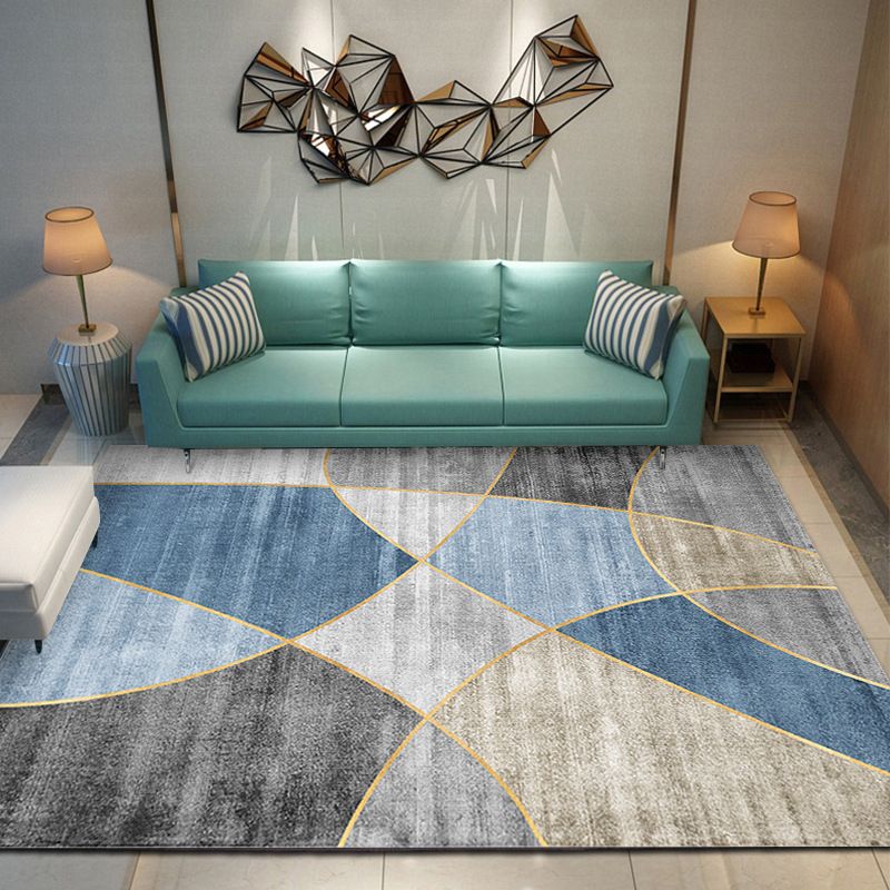 Geometric Decoration Area Rug Polyester Stain Resistant Backing Indoor Rug