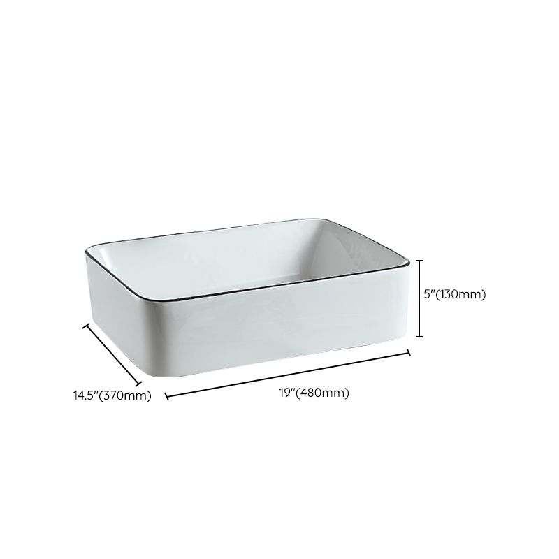 Modern Bathroom Sink Pop-Up Drain Porcelain Rectangular Vessel Sink