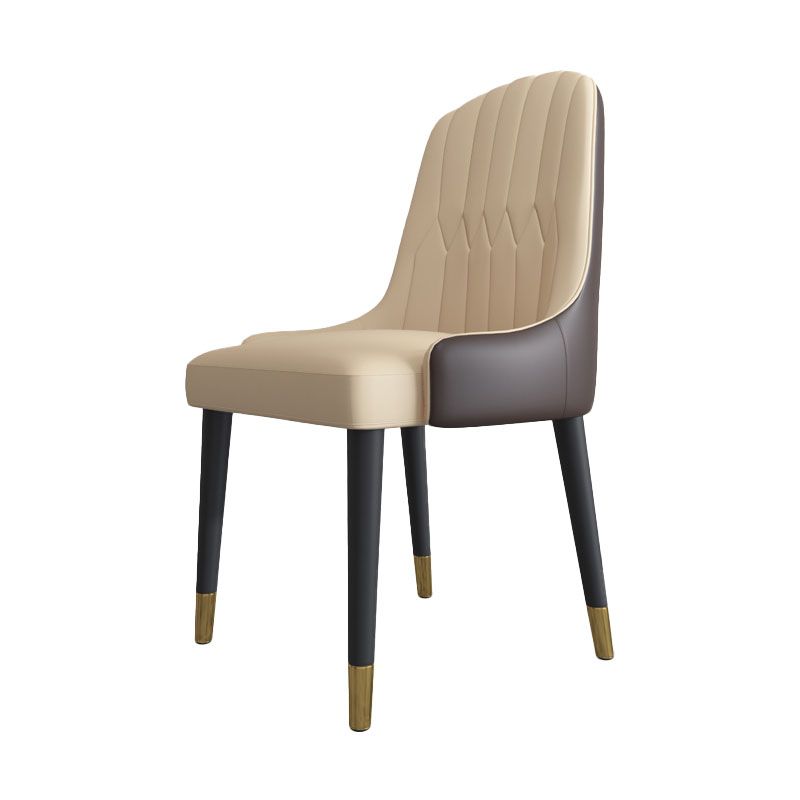 Scandinavian Style Solid Back Arm Chairs Leather Dining Chairs with Wooden Legs