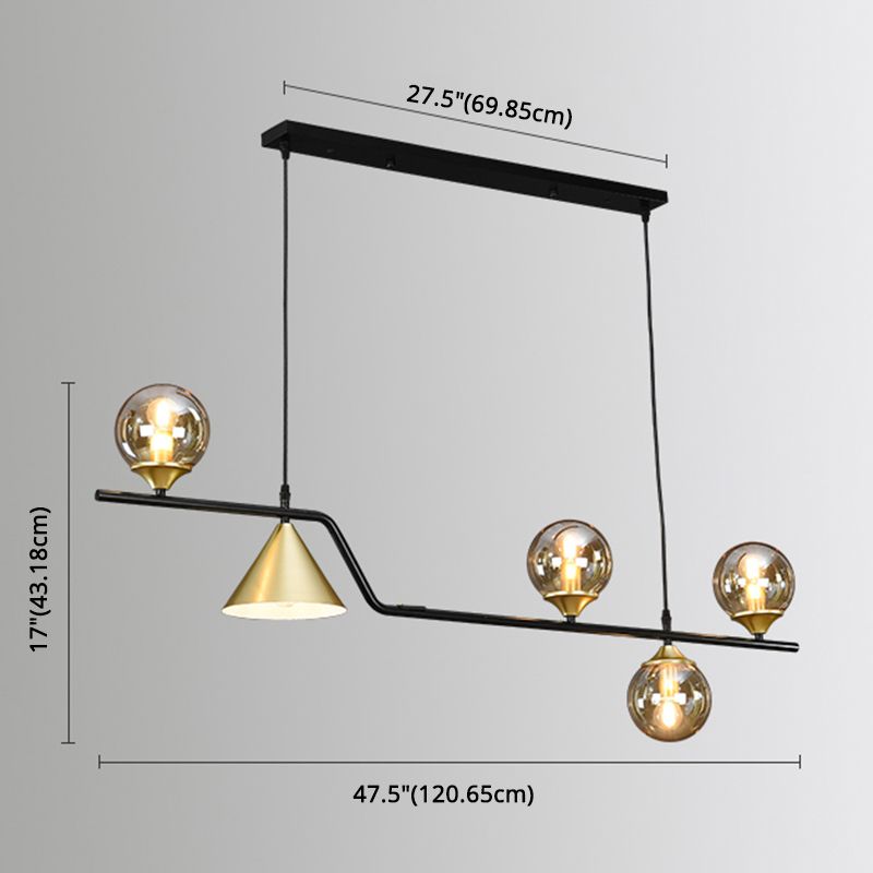Metal Linear Island Light with Glass Ball Shape Nordic Minimalist Style Metal Island Pendant for Dining Room