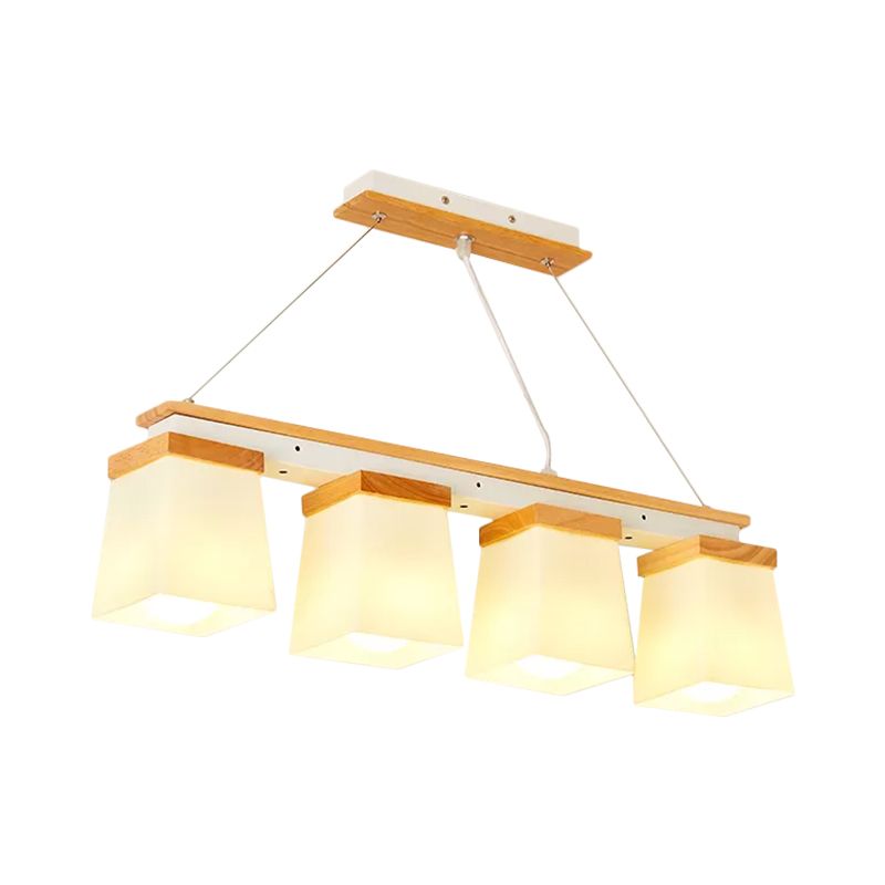Square Shade Dining Room Chandelier Wooden 3/4 Lights Nordic Island Lighting in White